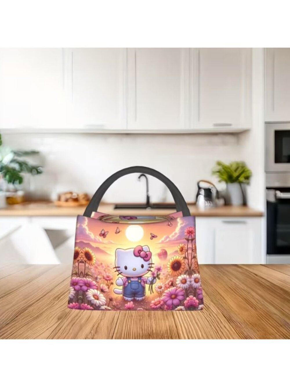 Hello Kitty Insulated Lunch Bag Cute Floral Design, Reusable & Durable Tote